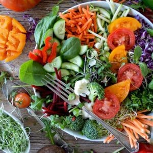 Colorful salad with assorted fresh vegetables.